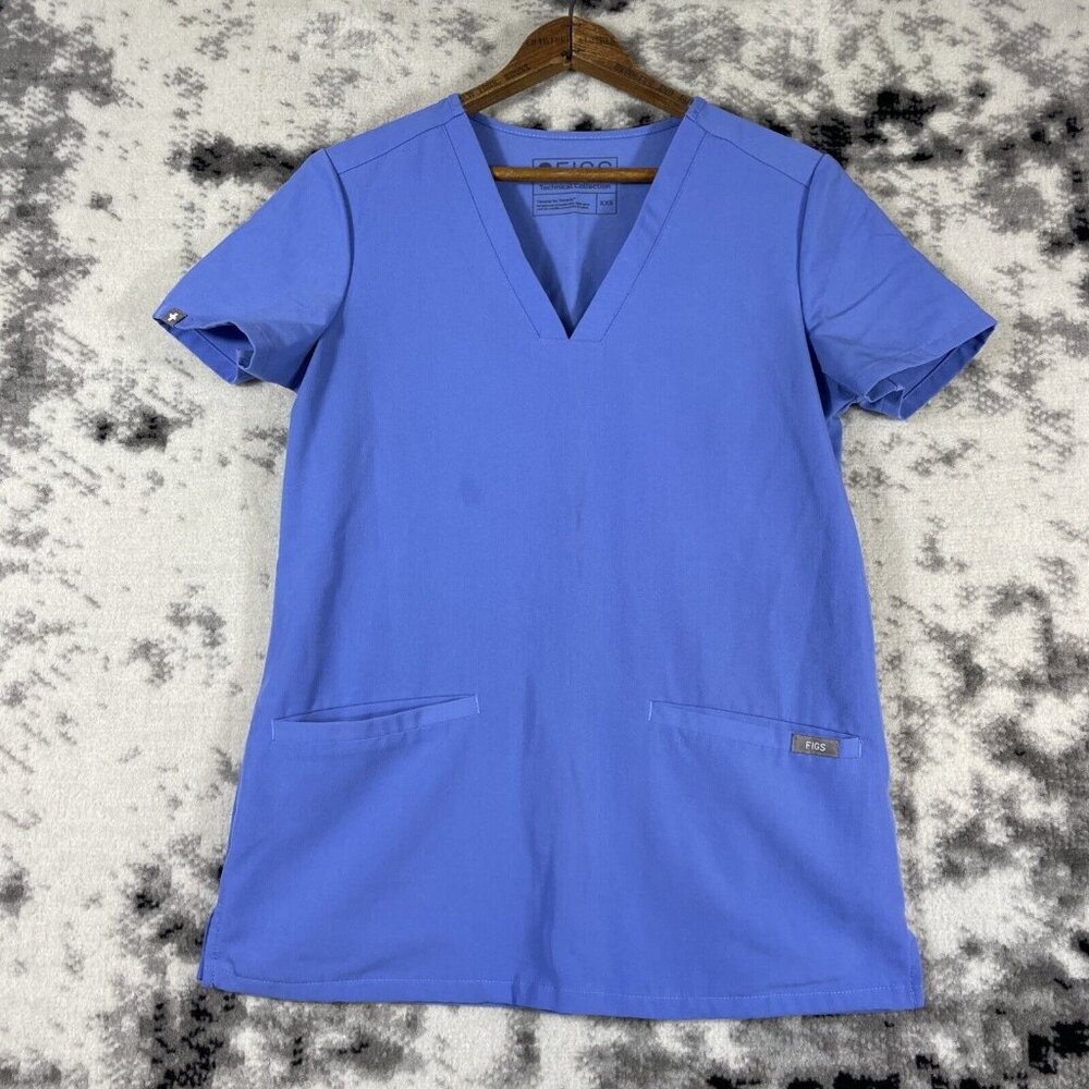 Figs‎ Casma Scrub Top Womens Size XXS Blue Hospital Nursing Healthcare